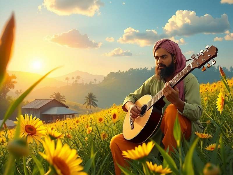 Sitar Farm Journey game cover showing Indian farm with sitar player